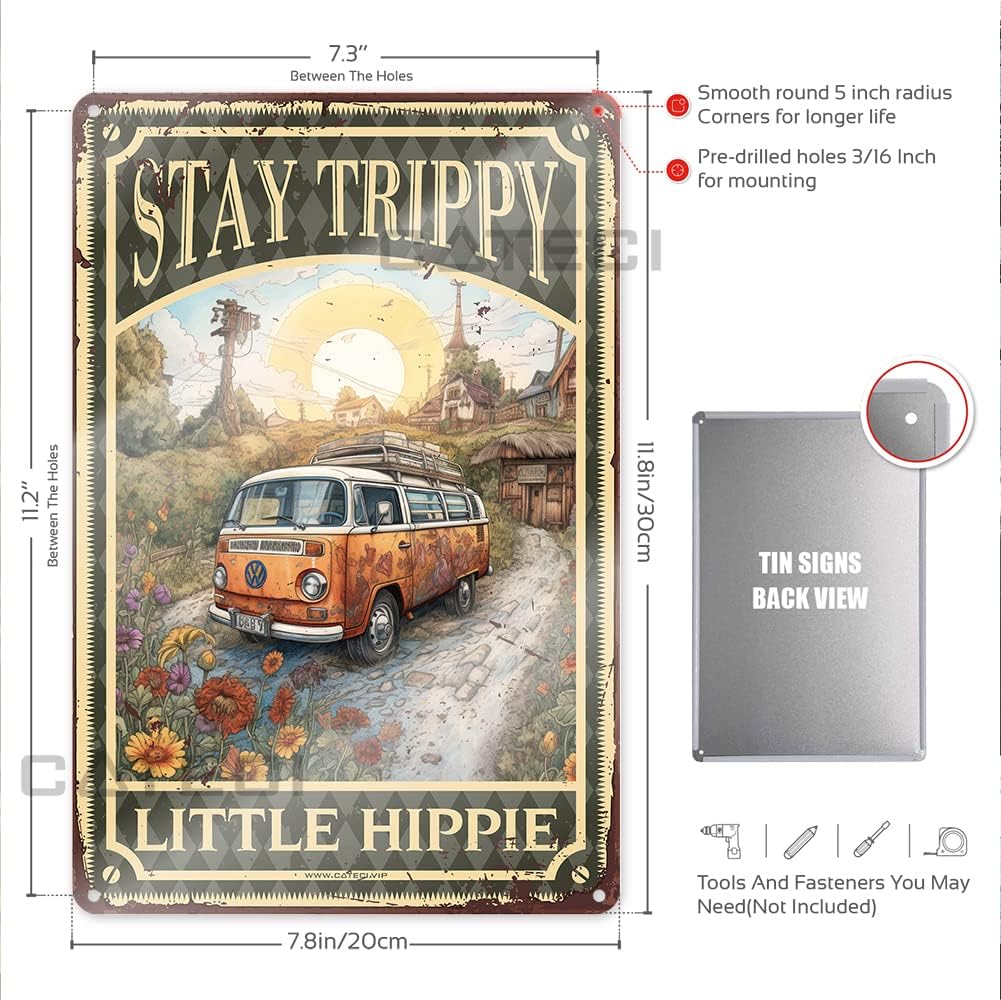 Funny Signs For Home Decor Stay Trippy Little Hippie Tin Sign College Decorvintage Bathroom Decorcoffee Station Decorcubicle Accessories For Women Office Funny Sarcastic Signs Man Cave Sign Decor(20X30CM) image 3