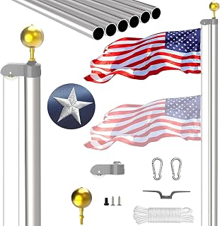 25FT Sectional Flag Pole Kit, Extra Thick Heavy Duty Aluminum Flagpoles for Outside House Inground with 3'*5' American Flag