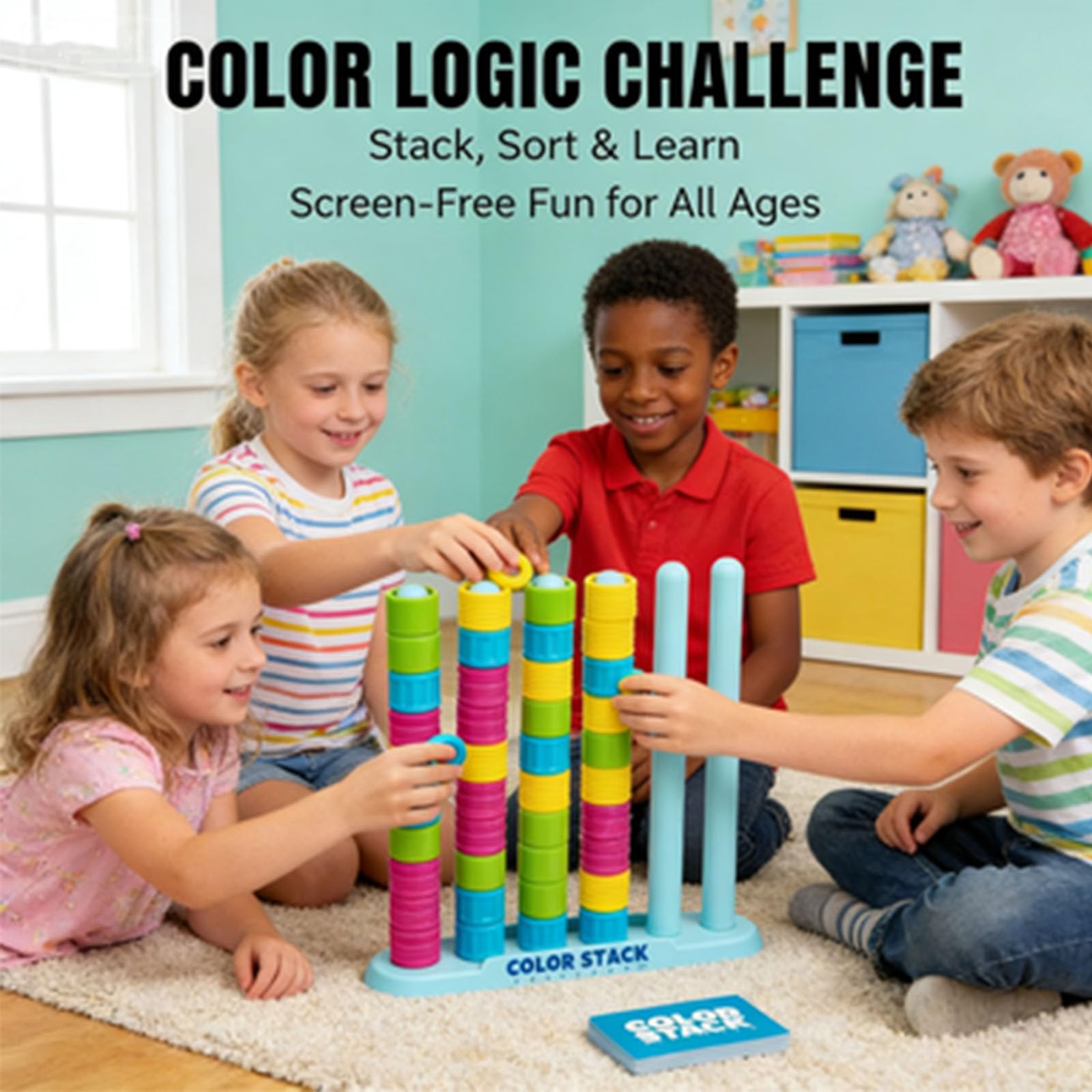 Color Stack Challenge Game, Color Matching Puzzle for 2 Players, Fast Pattern Ring Stack Board Game, Competitive Tabletop Brain Teaser for Family Night with 60+ Challenges