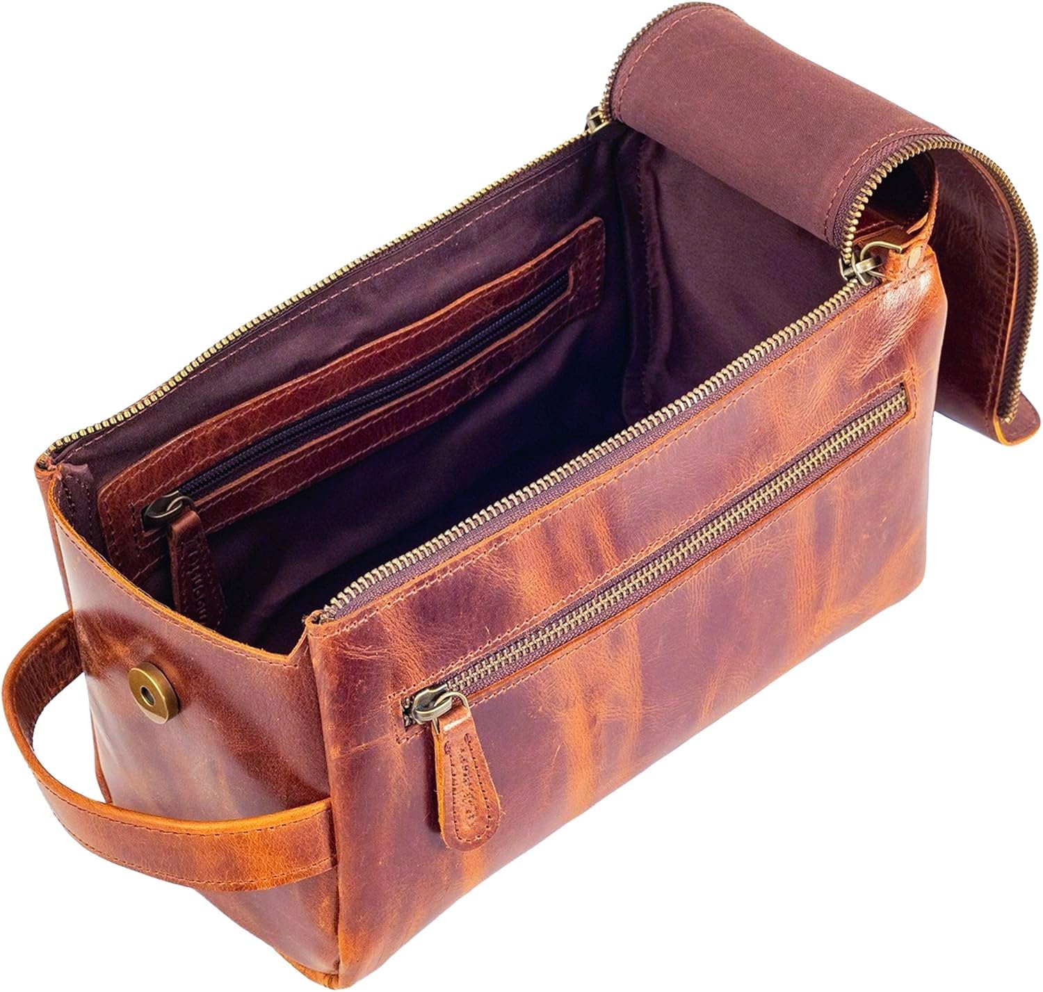 Neceser unisex de piel de búfalo de alta calidad, kit de viaje, kit de afeitado, accesorios de 3 artículos de cuero: estuche para cepillo de afeitar, estuche protector de viaje,