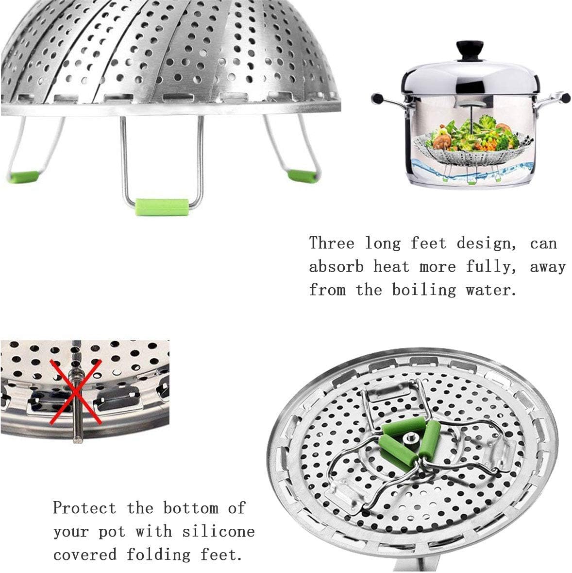 Stainless Steel Veggie Steamer Basket with Folding Handle - Expandable to Fit Pots 6.4" to 10" image 4