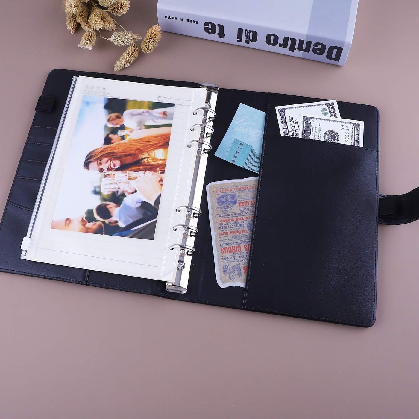 Antner A5 PU Leather Binder (Black) Bundle | 12pcs A5 Size Binder Pockets Multicolor Zipper
