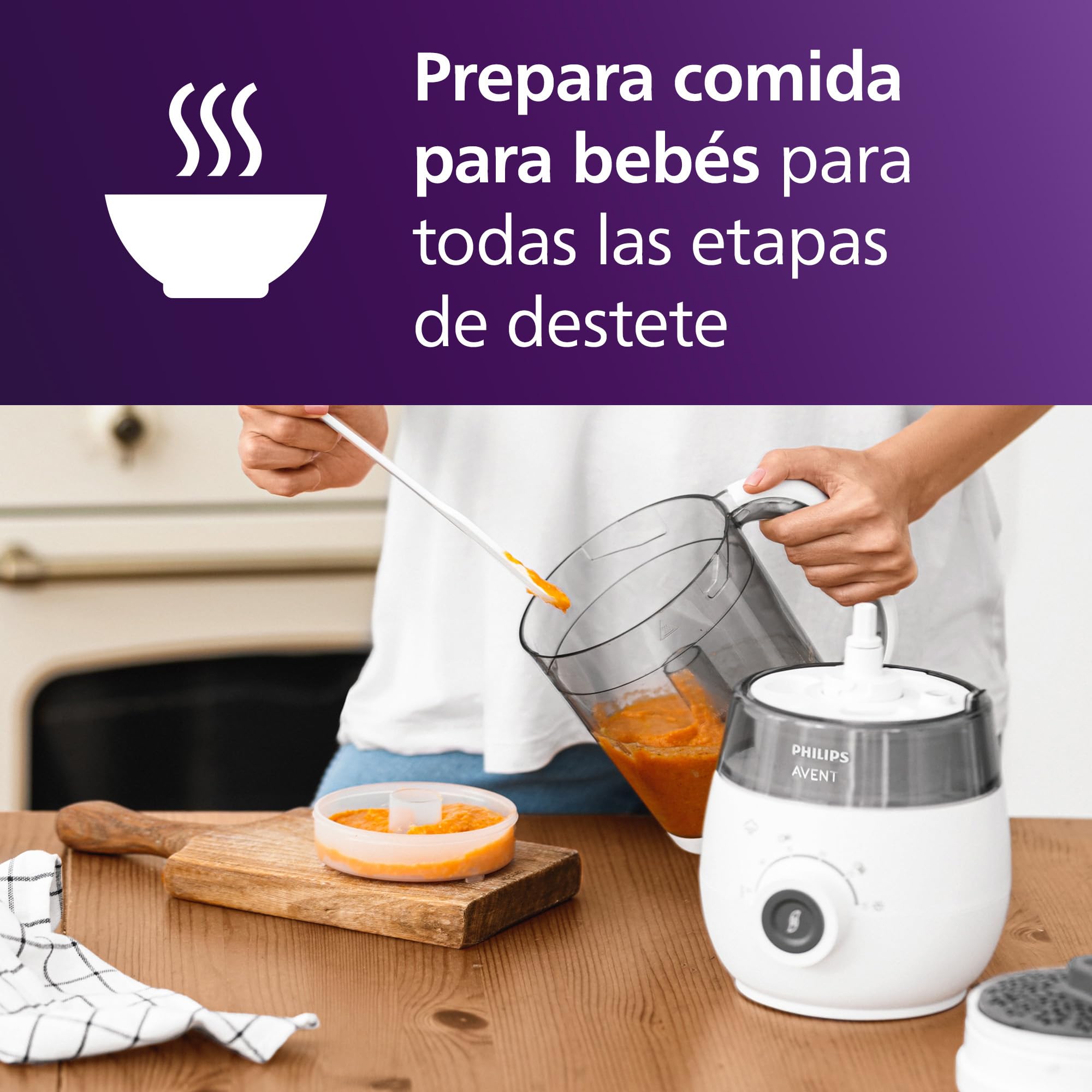 Philips Avent set de regalo de batidora con vaporera: robot de cocina infantil 4 en 1, cocine al vapor, bata, descongele y vuelva a calentar la comida, con vasos de almacenamiento y tapas, SCF883/20