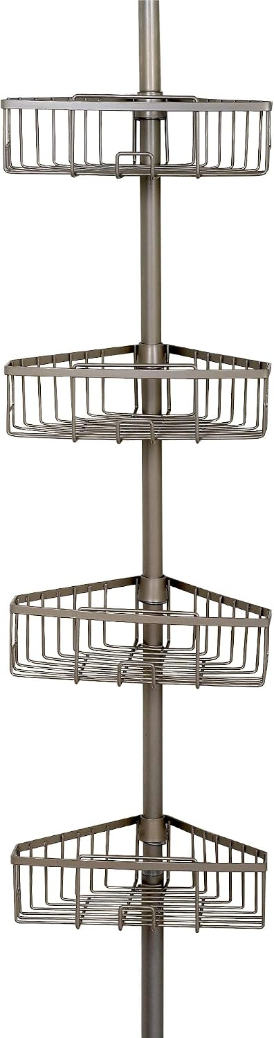Zenna Home Rust-Resistant Tension Corner Pole Caddy, Satin Nickel