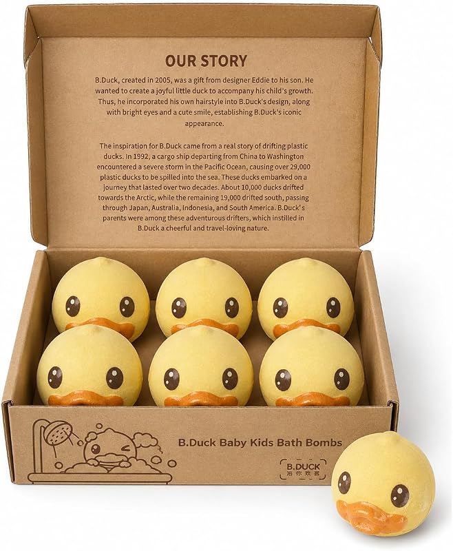 Bombas de banho infantis em formato de pato amarelo PURITY BABE, caixa para presente