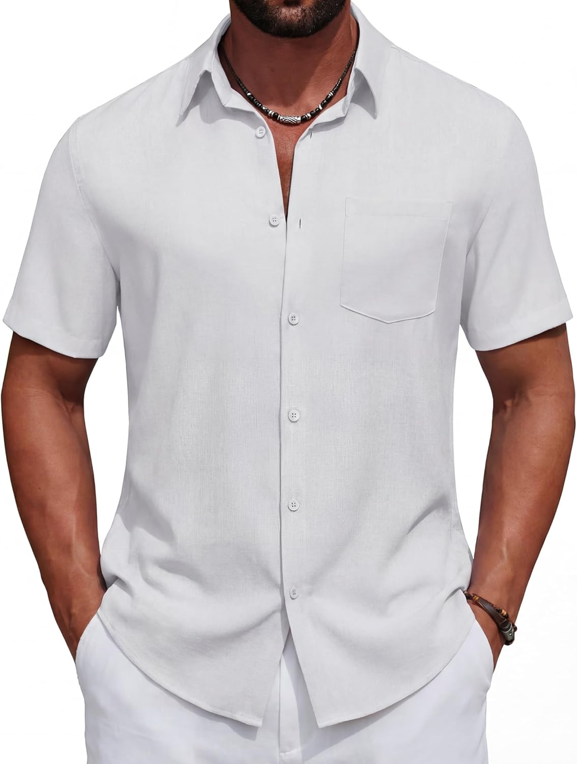 COOFANDY Men's Short Sleeve Casual Button Down Shirts Summer Beach Wedding Textured Linen Shirt for Men