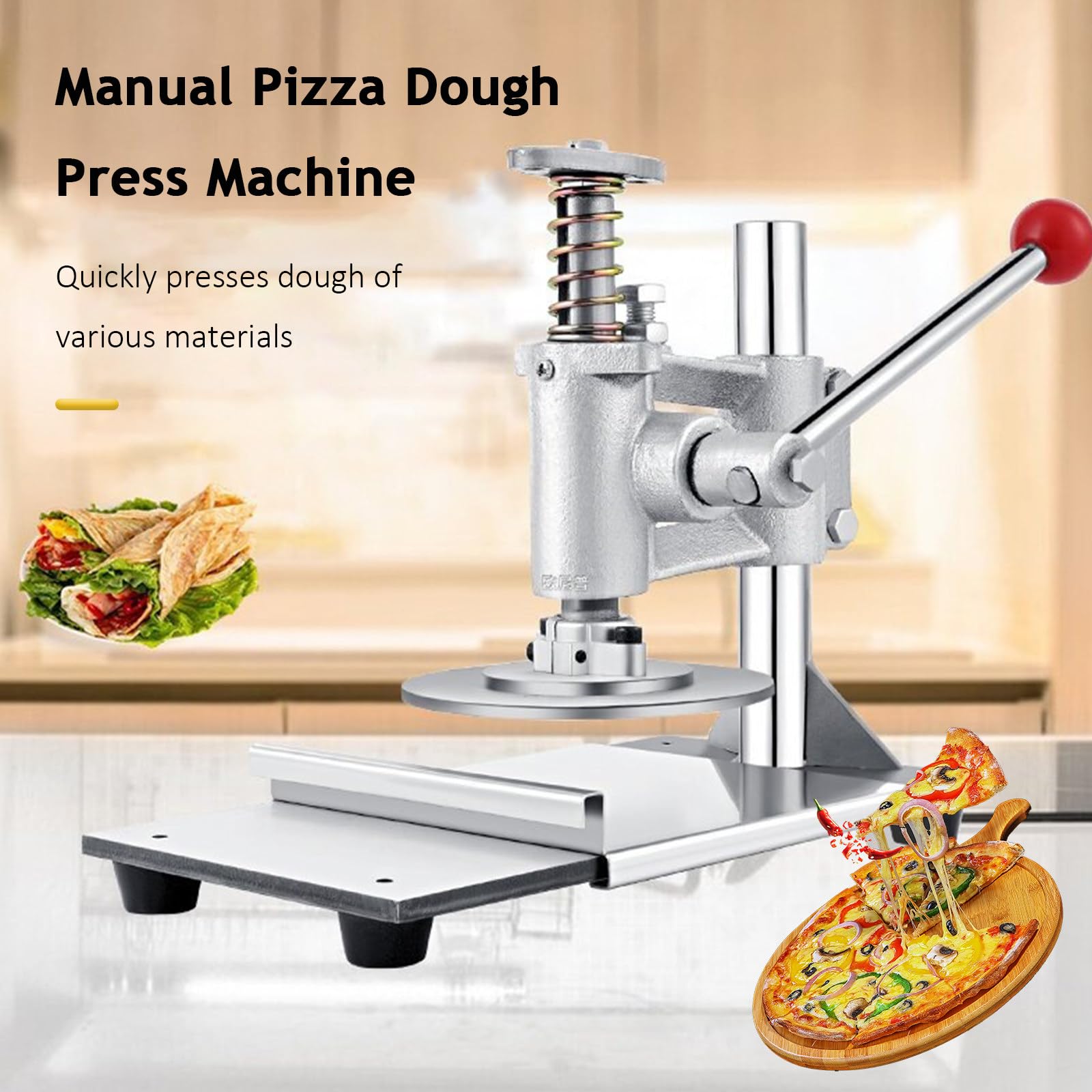 Pressa per impasto per pizza, pressa manuale per pasticceria in acciaio inossidabile, piastra da 16,3/24,8 cm, per cucina domestica e uso commerciale, perfetta per pane e pasticceria