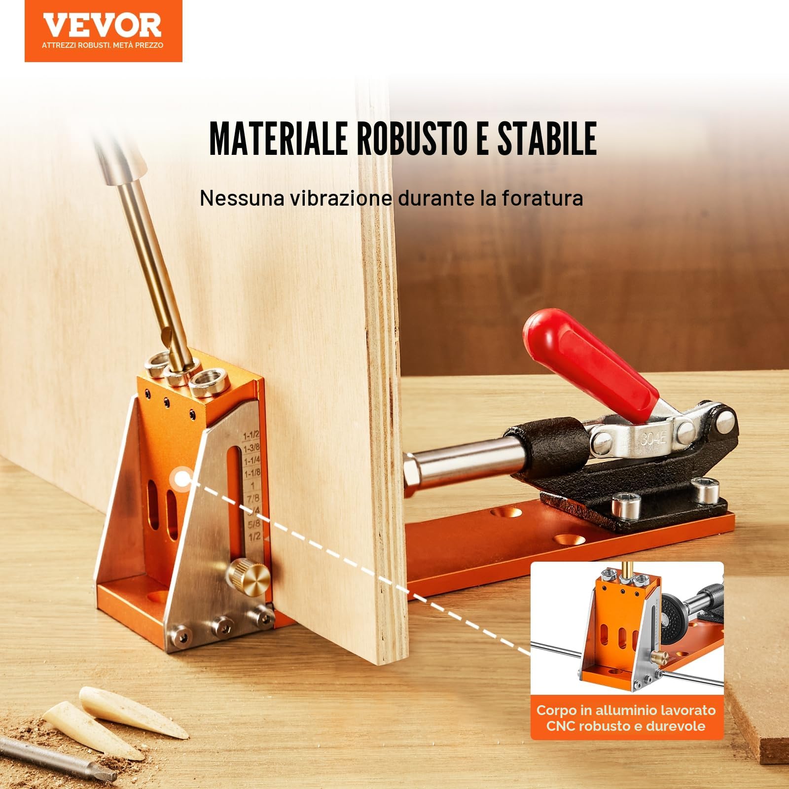 VEVOR Kit di Dime per Fori Tascabili 3 Fori Tascabili con Chiave Punte Quadrate, Set per Dima di Foratura a Tasca, Set per Dima Foratura Angolare Lavorazione Carpentieri Materiale in Lega di Alluminio