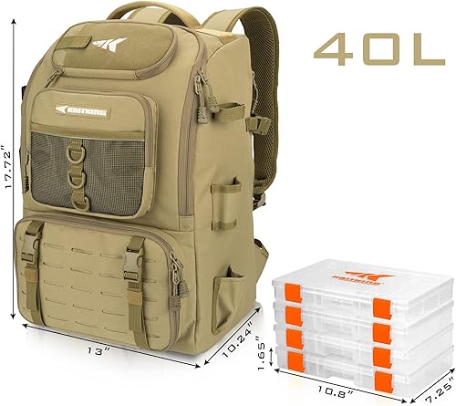 Miniatura 2 de KastKing Karryall - Mochila para aparejos de pesca con soportes para caña, 4 cajas de aparejos, bolsa de pesca de 40 L, almacenamiento de equipo y