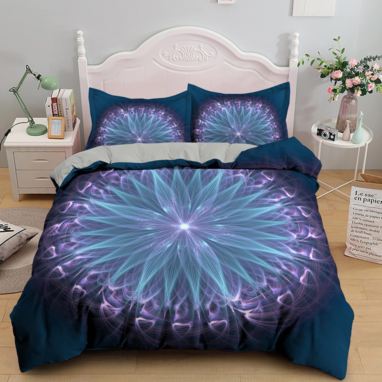 Housse de couette 240x260 microfibra bleue avec 2 taies d'oreiller 65x65 cm