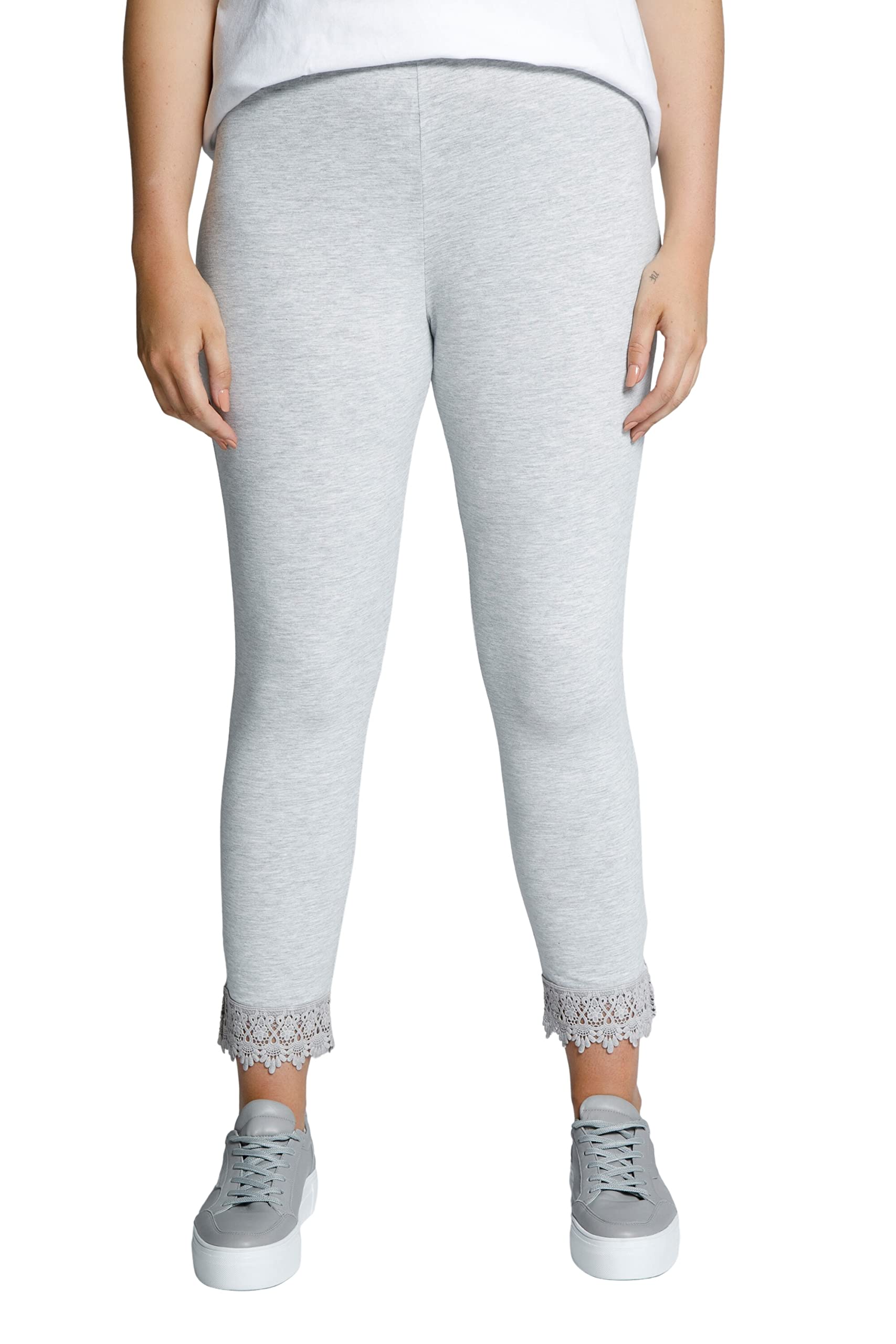 Ulla Popken Damen große Größen Übergrößen Plus Size 7/8-Leggings, Saumspitze, Biobaumwolle 747979