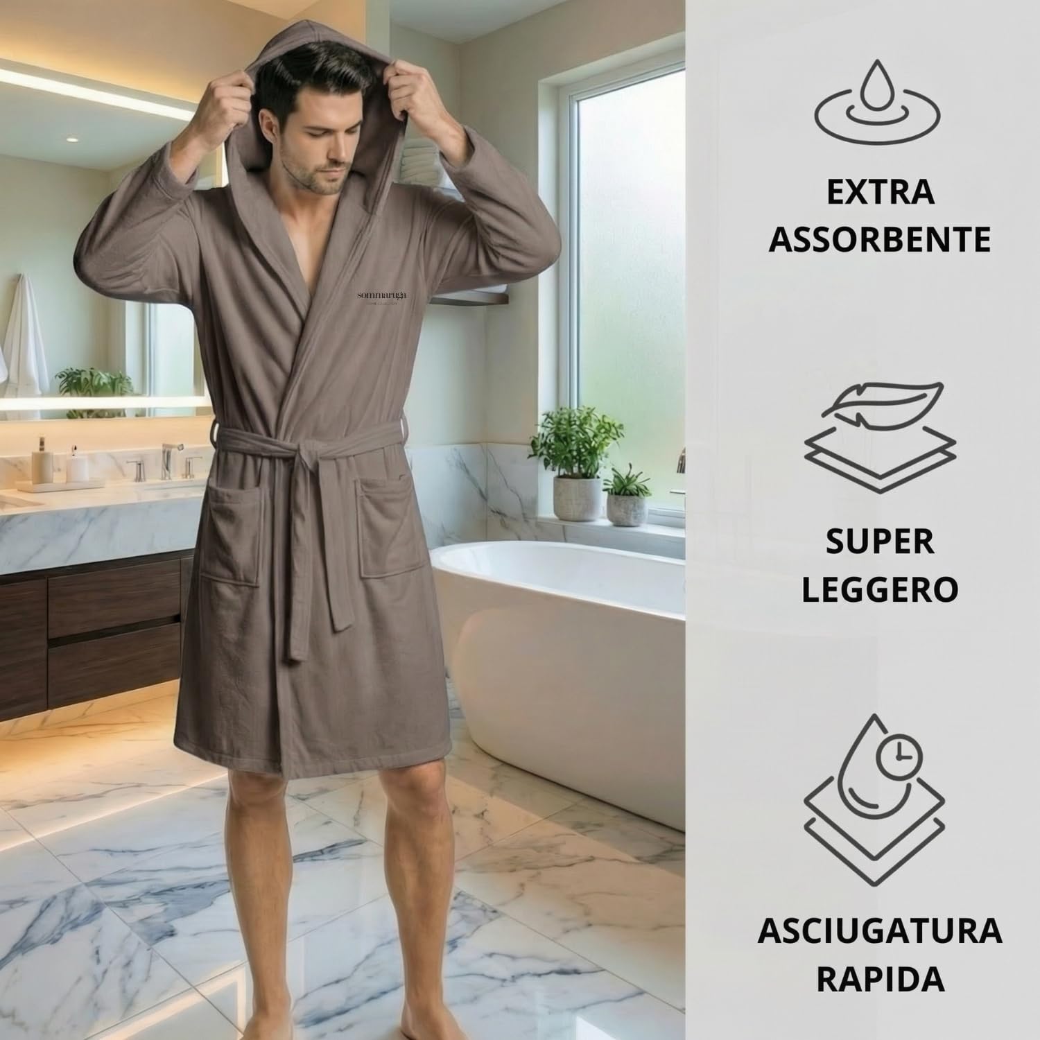 Intimitaly Peignoir en microfibre avec capuche, poches et ceinture, unisexe, séchage rapide, respirant, disponible en différentes couleurs