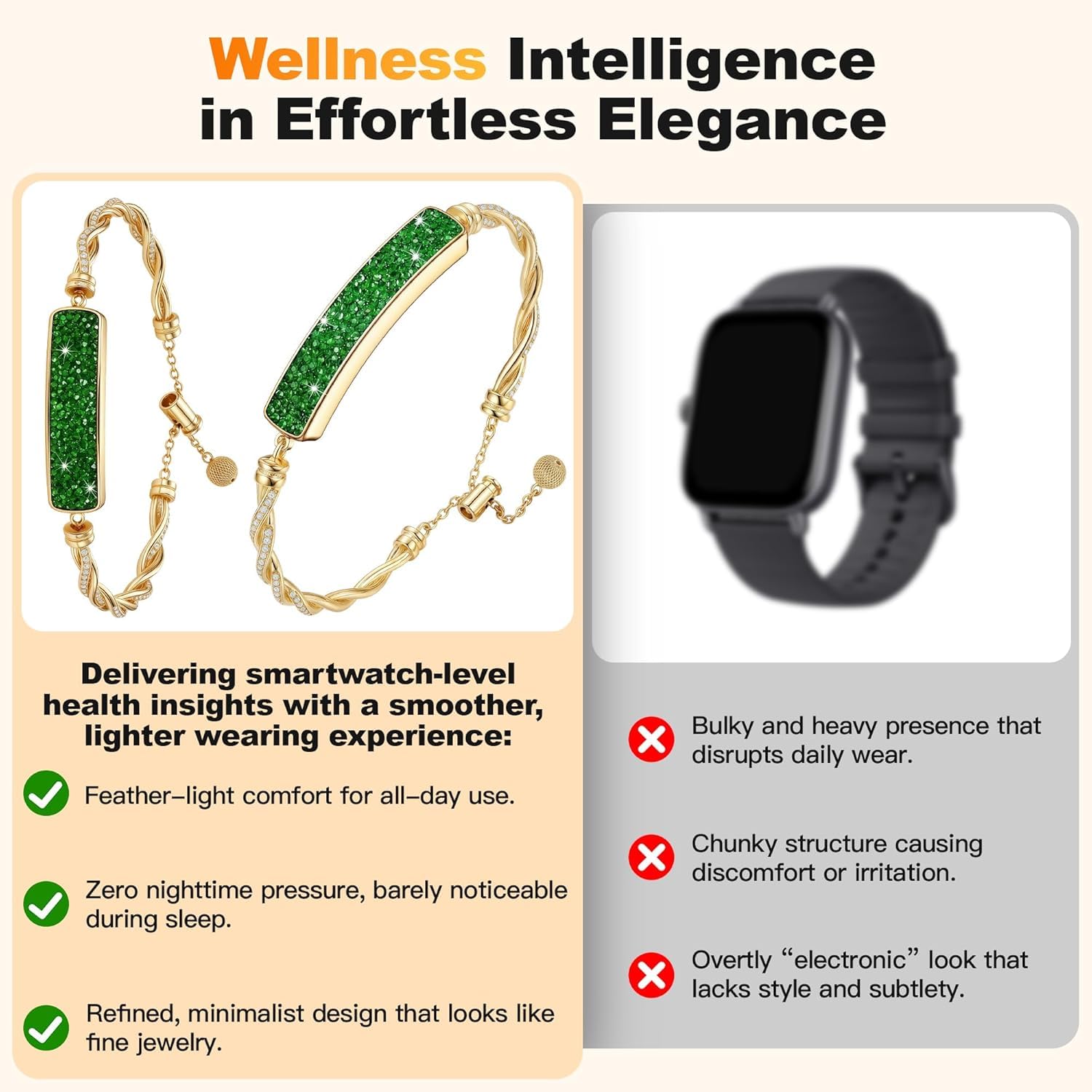 Braccialetto intelligente 2 in 1 con cristalli intarsiati per donne, braccialetto fitness tracker con frequenza cardiaca, monitoraggio del sonno e del ciclo, impermeabile IP68, cinturini