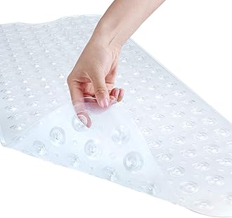 YINENN Bath and Shower Safety Mats 40x16 inch, Non Slip with Suction Cups for Bathroom Stall and Tub Floor, Extra Large and Machine Washable, Drain Holes Keep Bathtub Clean, Clear