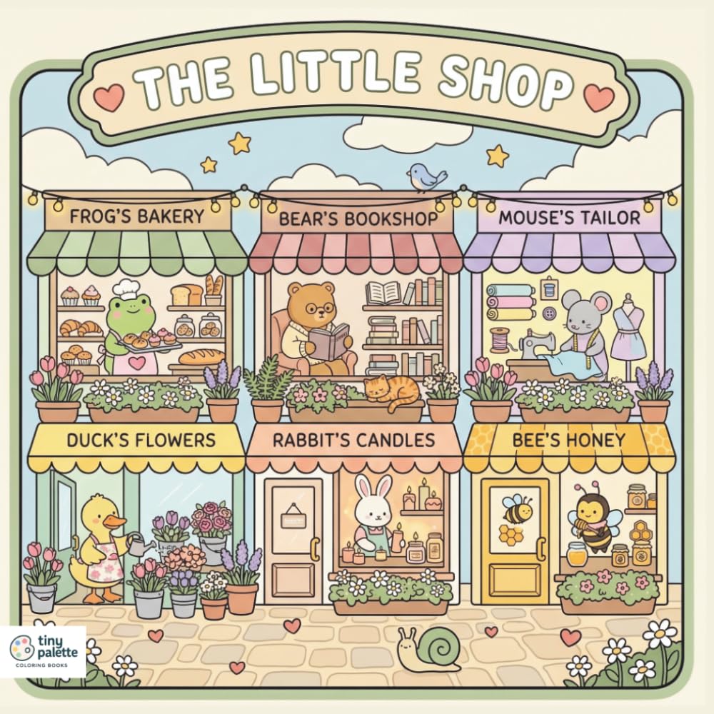 The Little Shop Coloring Book: 40+ Cozy Coloring Pages Featuring Charming Animal Shop Owners | Kawaii Illustrations for Adults and Teens