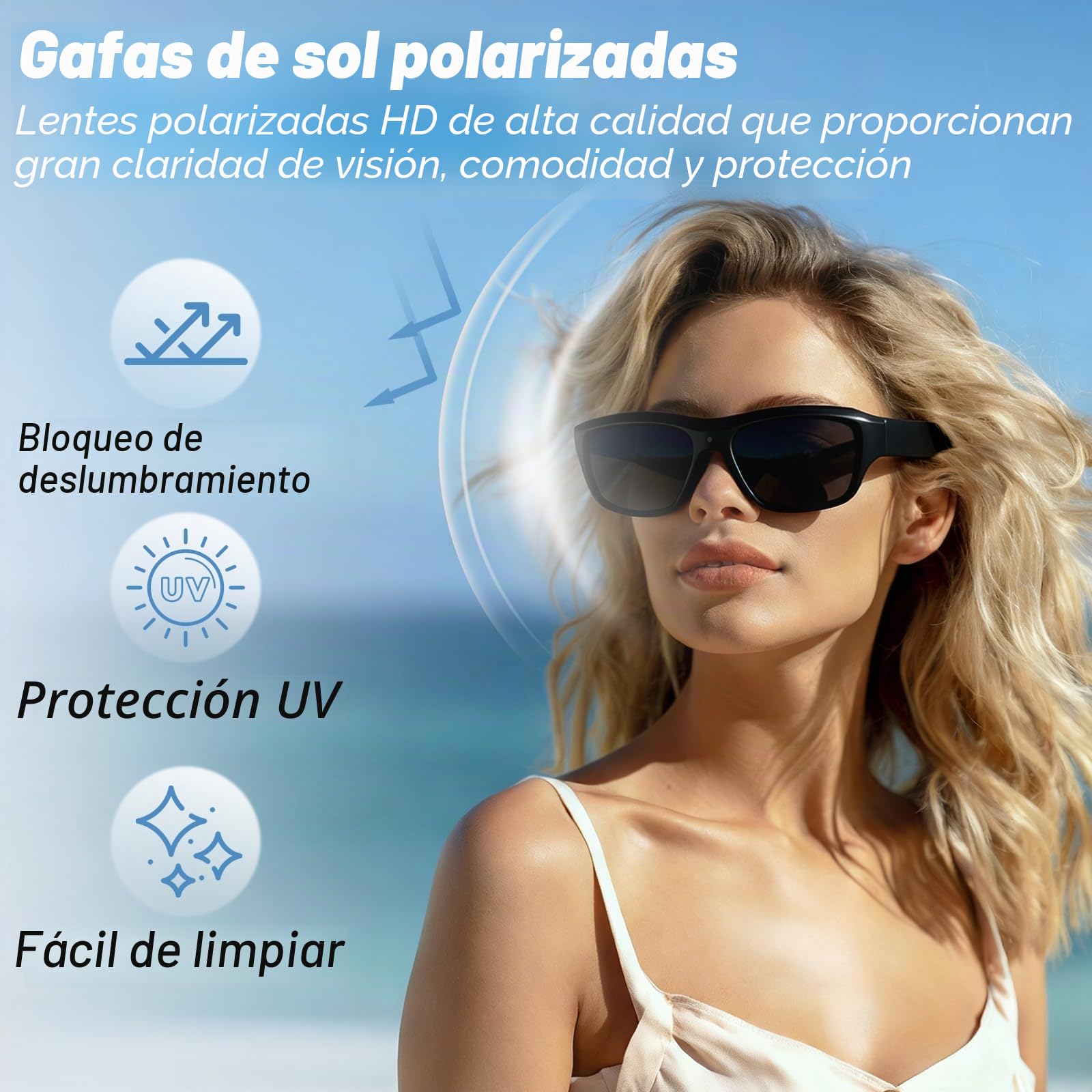 Cámara Espía Oculta Gafas de Sol, Gafas con Camara Camuflada MicroSD 32GB, Cámara de Acción Deportiva para Deportes al Aire Libre Protección UV