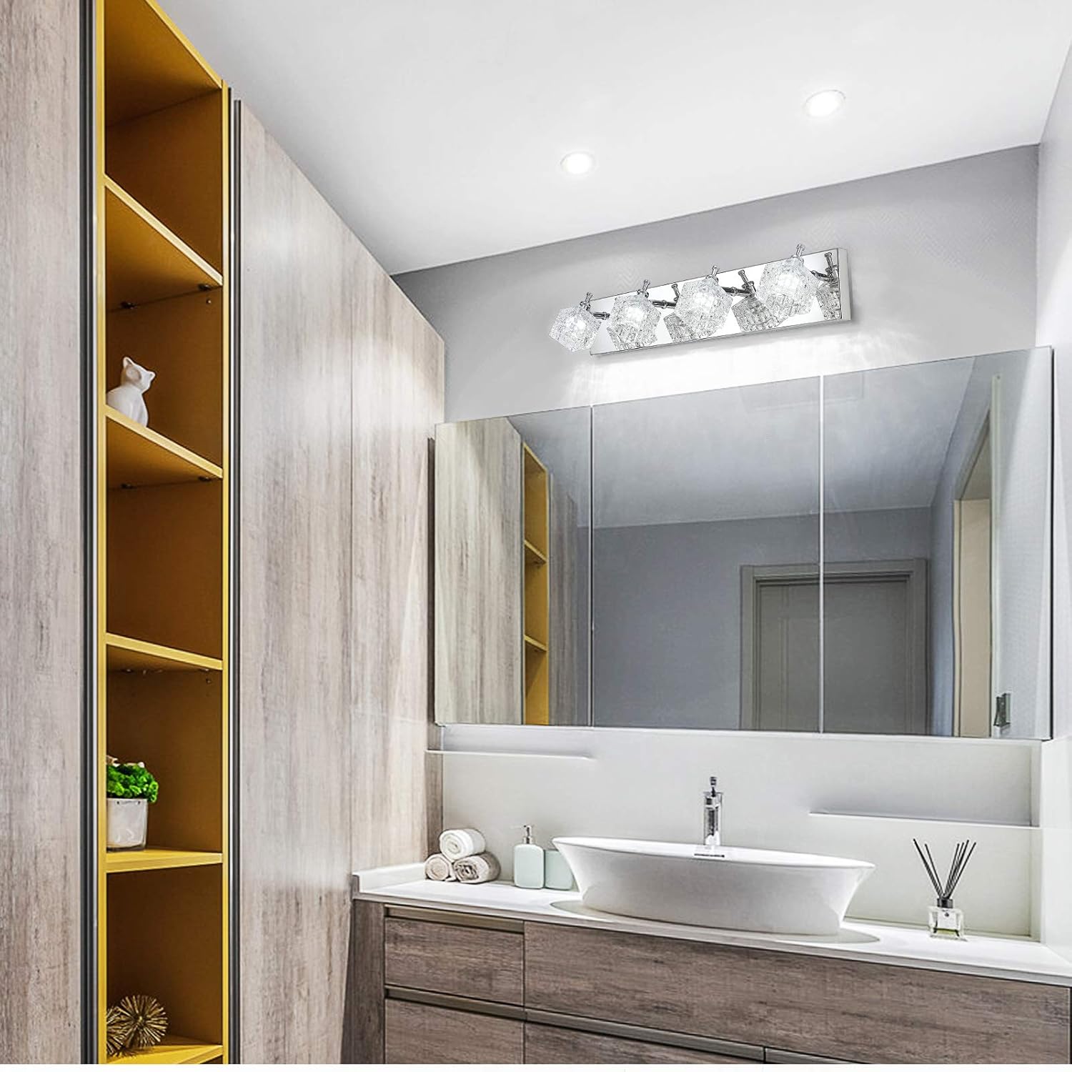 Big Sale 4 Light Bathroom Vanity Light Fixtures Over Mirror, Modern Crystal Glass Vanity Lights, Stainless Steel