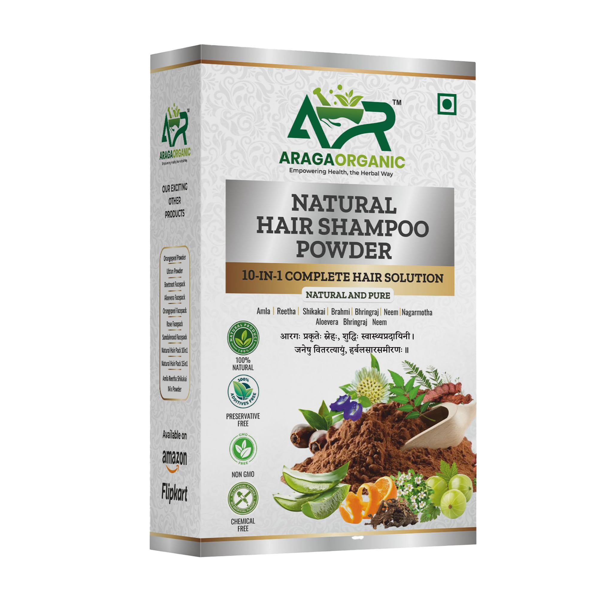 Araga Organic 10 in 1 Herbal Hair and Skin Care Powder 500gm – Amla, Reetha, Shikakai, Brahmi, Bhringraj, Neem, Nagarmotha, Aloe Vera, Orange Peel and Shankhpushpi Natural Cleansing & Nourishing Blend-image-21
