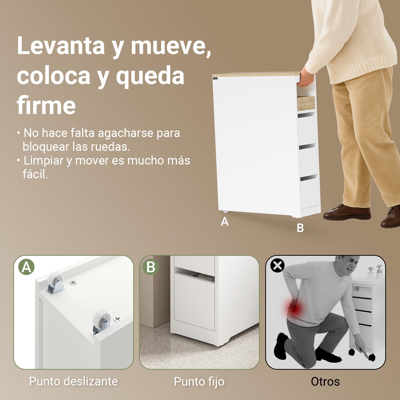 SoBuy Mueble Estrecho con Ruedas de 20cm, Muebles Auxiliares de Baño con 3 Cajones, Organizador Baño Armario para WC y Cocina, 60x20x82,3cm Blanco | Armario de baño estrecho de madera compacto para inodoro pequeño y cocina, color blanco, BZR54-K-W