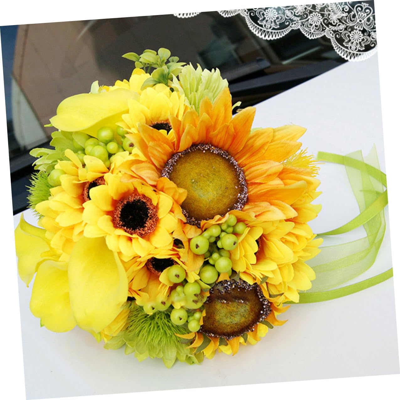 Uonlytech Künstlicher Brautstrauß Sonnenblumenstrauß Hochzeitsdeko Langlebig Pflegeleicht Fotorequisite für Hochzeit und Party