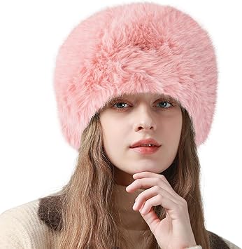 Peicees Winter Faux Fur Hat for Women Russian Style Ladies Ushanka Warm Fluffy Bucket Hat Fuzzy Furry Cap