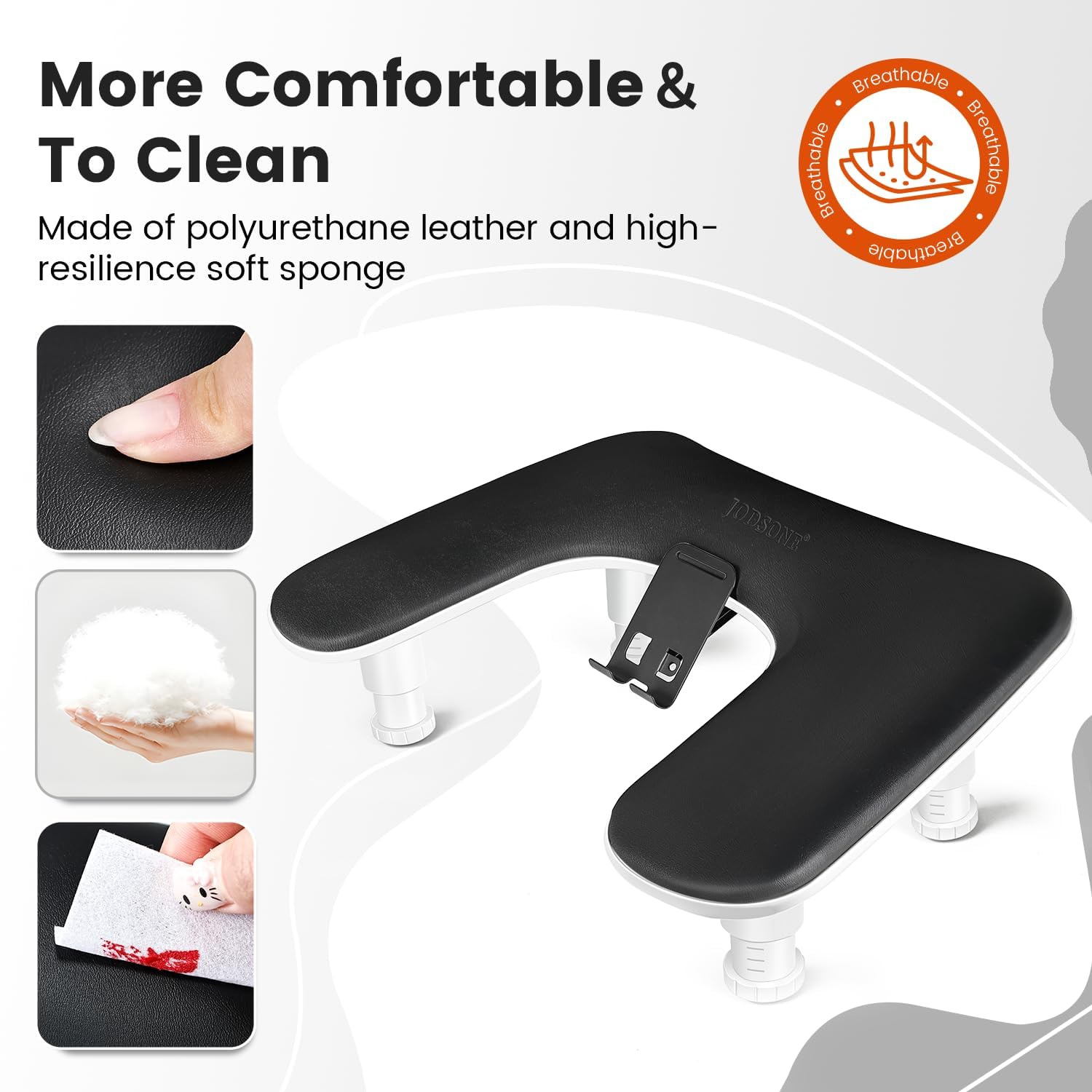 JODSONE Accoudoir noir en forme de U pour technicien des ongles avec support de téléphone portable intégré rotatif à 360° et accoudoir réglable pour manucure en salon