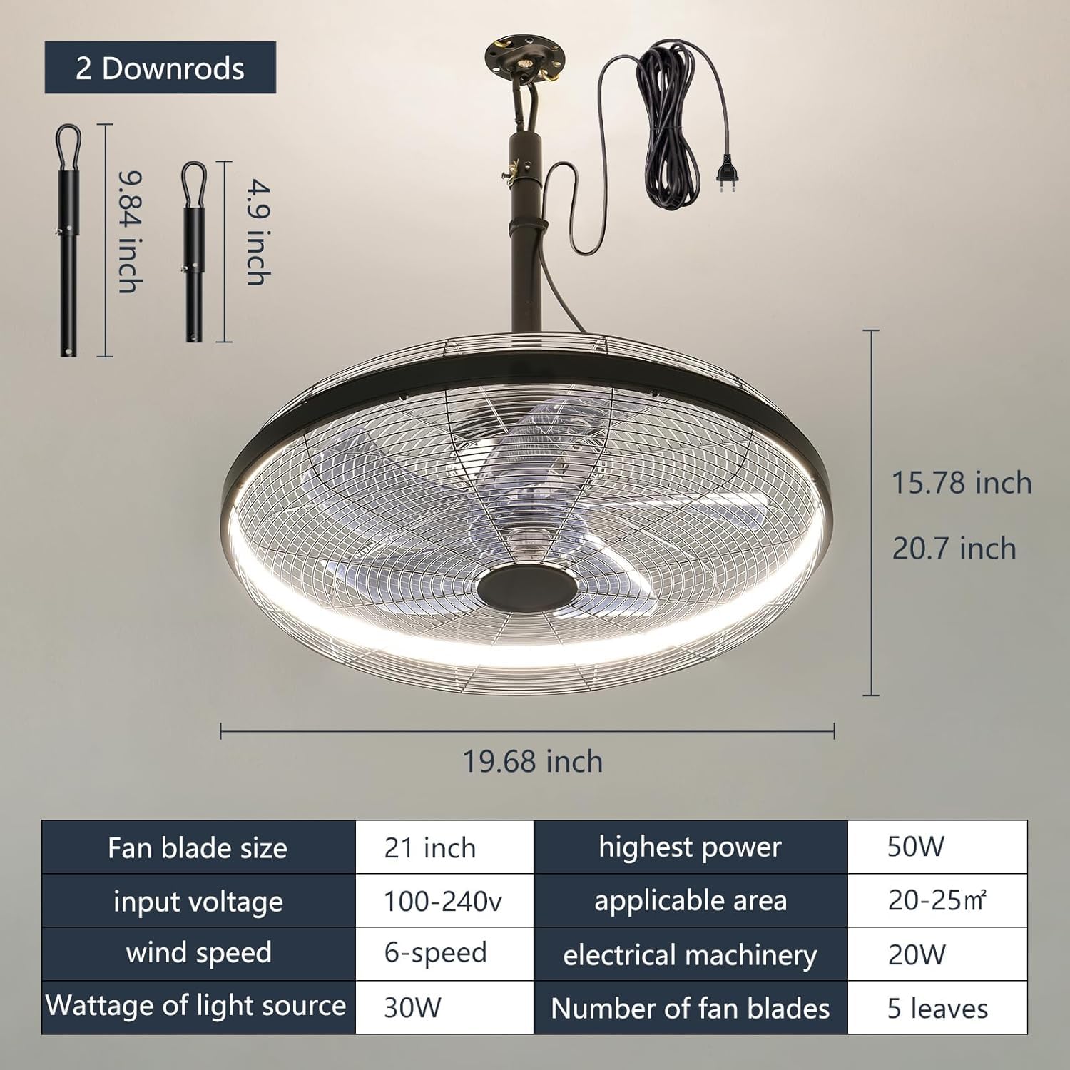 Outdoor Deckenventilator mit Beleuchtung und Fernbedienung IP65 Wasserdicht Aussen Ventilator Deckenlampe Leise Dimmbar Lampe mit Ventilator 6 Gang Lüfterlicht für Schlafzimmer Balkon Außen