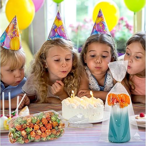 Miniatura 10 de Labeol Bolsas de celofán 150 bolsas de golosinas de 4 x 9 pulgadas con lazos, bolsas de regalo transparentes, bolsas de galletas de dulces para