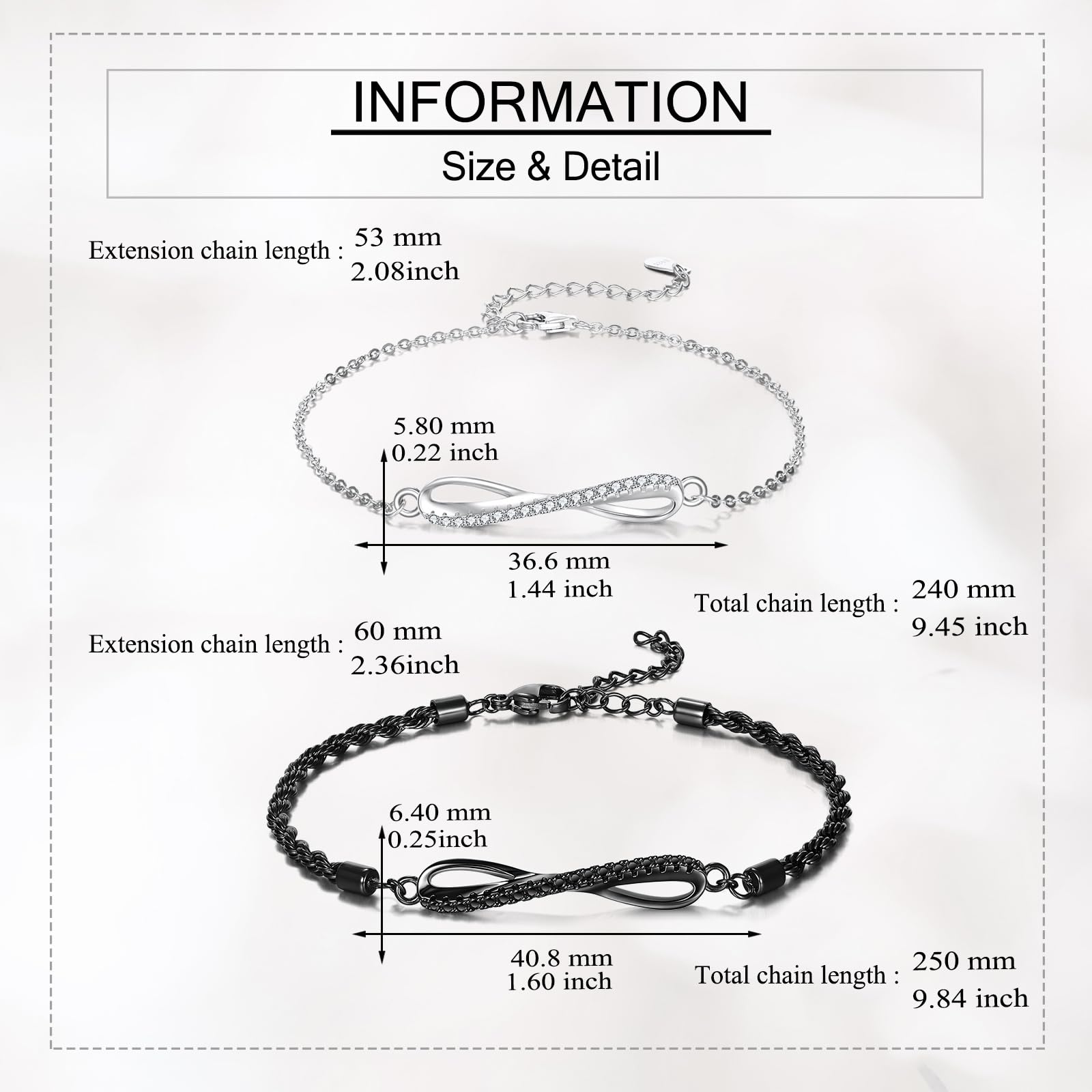 JERWLI Infinity Paararmbänder 925er Sterlingsilber für immer passende Armbänder Geschenke für Paare