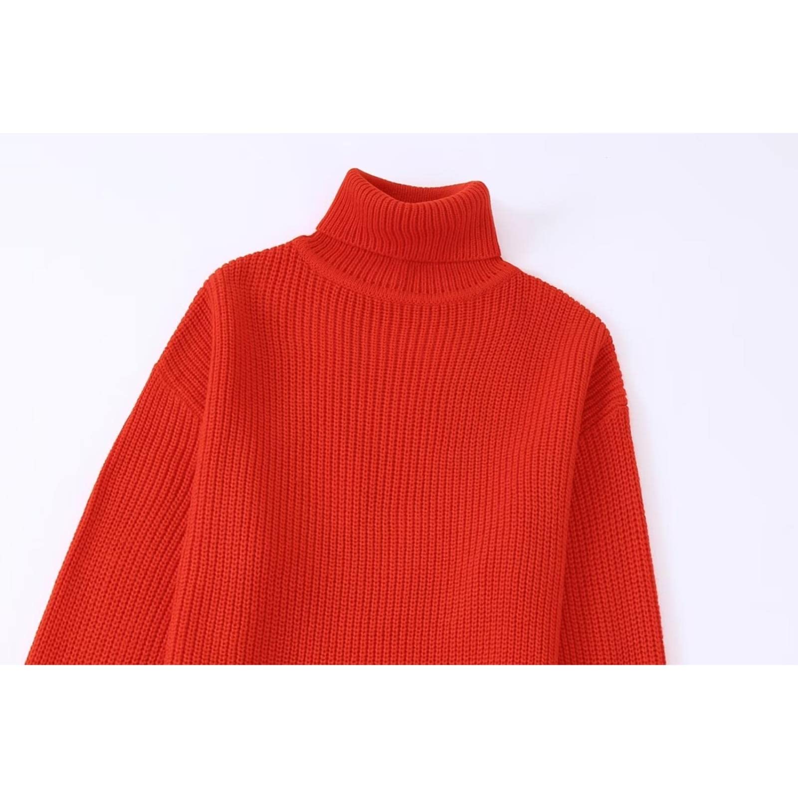 Vestido largo de punto rojo Cuello alto Vestidos de mujer Chic Lady Mangas largas Nuevas Mujeres Otoño Invierno Ropa