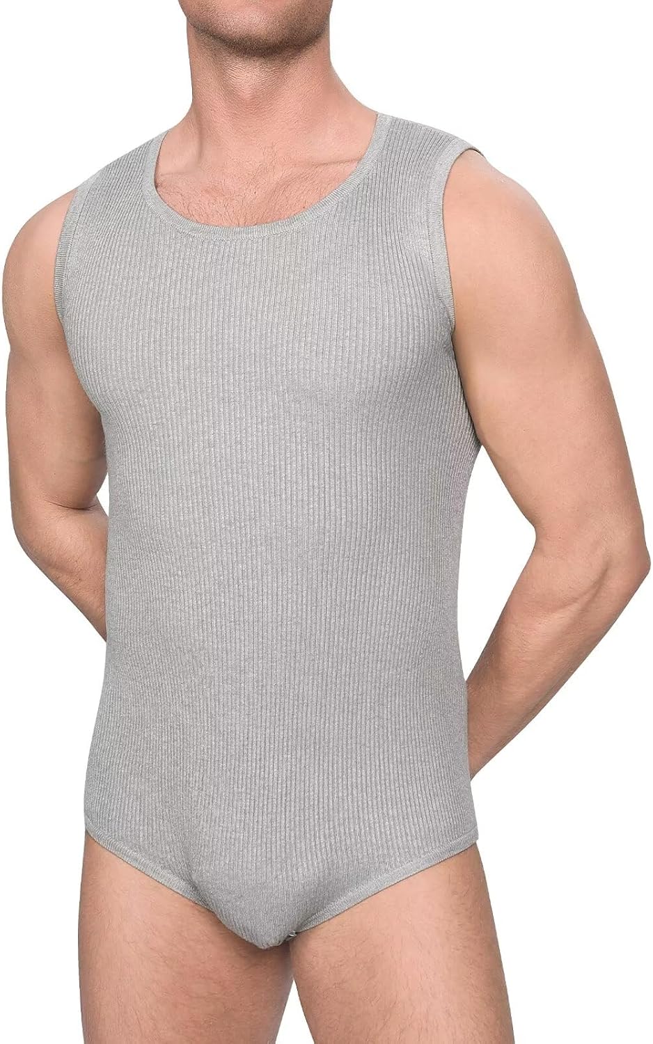 Landofgenie Mens Basic Onesie Sleeveless Crewneck Bodysuit Snap Crotch Romper