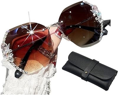 2023 New Woman Sunglasses for Beach Summer with Eyeglass Cases, Sunglasses Womens Trendy, Fashion Woman Rimless Sun Glasses for Beach Summer Outdoor, Anti Glare 100% Sunglasses to Protect Eyes