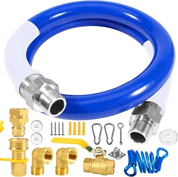 1675KIT48 Safety System Kit, 48 inch Commercial Gas Hose Connector Kit, Flexible Blue Gas Hose Kit,Gas Line Hose with 3/4" Quick Disconnect,Restraining Devices for Commercial Kitchen Equipment