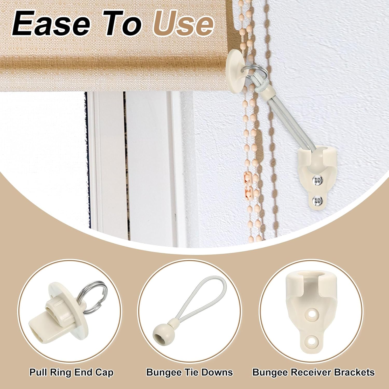 uxcell 4Set Bungee Kit, Universal Sun Shade Replacement Parts, Bungee Tie Downs, Bungee Receiver Brackets, Pull Ring End Cap for Exterior Outdoor/Indoor Roller Shade Blinds, Black