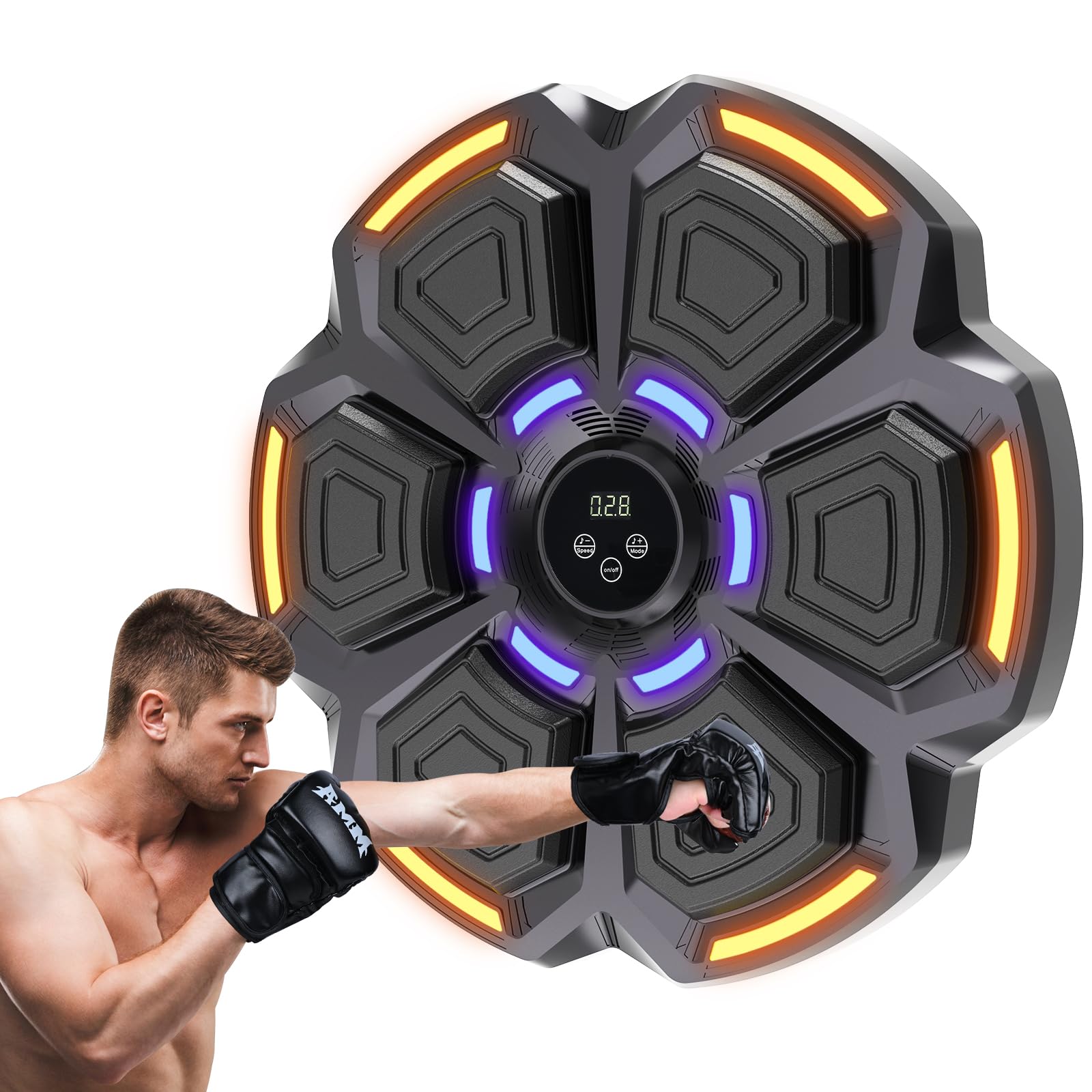 snawowo Music Boxing Machine Adulto - 9 Modos de 9 Velocidad Boxeo Musical con Guantes - Boxeador de Pared Musical con Bluetooth y Recuento Inteligent