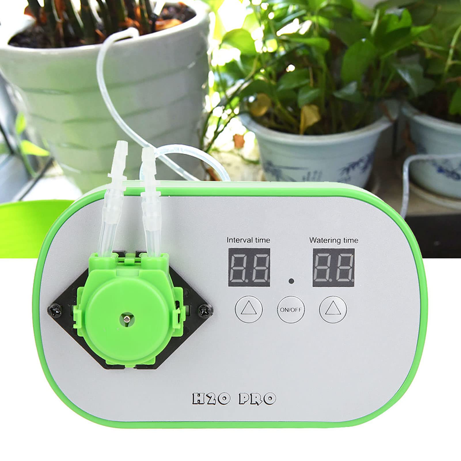 Hyuduo di Irrigazione Automatico Kit di Irrigazione a Goccia Intelligente Pompa dell'acqua Peristaltica 12V 100 Ml Impostazioni Timer Minimo da 1 a 15 Giorni per Piante da Interno Serra Balcone