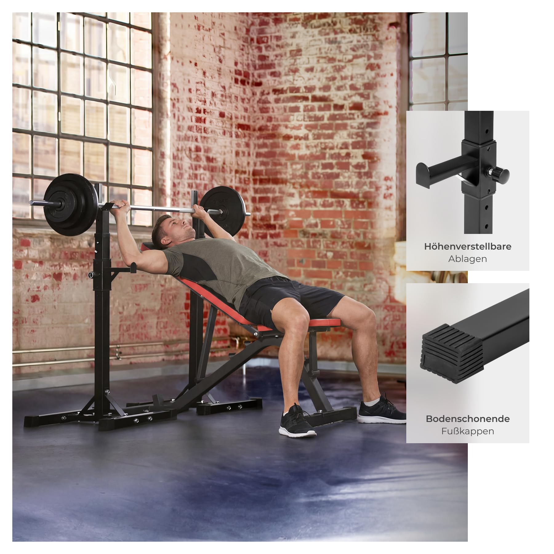 tectake® Langhantel Ablage, Hantelablage für Langhantelstange, SZ Stange, Hantelständer höhenverstellbar, Sportgeräte Zubehör für Krafttraining Zuhause, Homegym Kraftstation für Zuhause