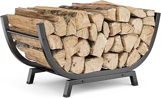 Venkuber 25-Inch Heavy-Duty Metal Firewood Rack - Indoor/Outdoor Rustproof Stand with Trapezoid Base & Handles, Black