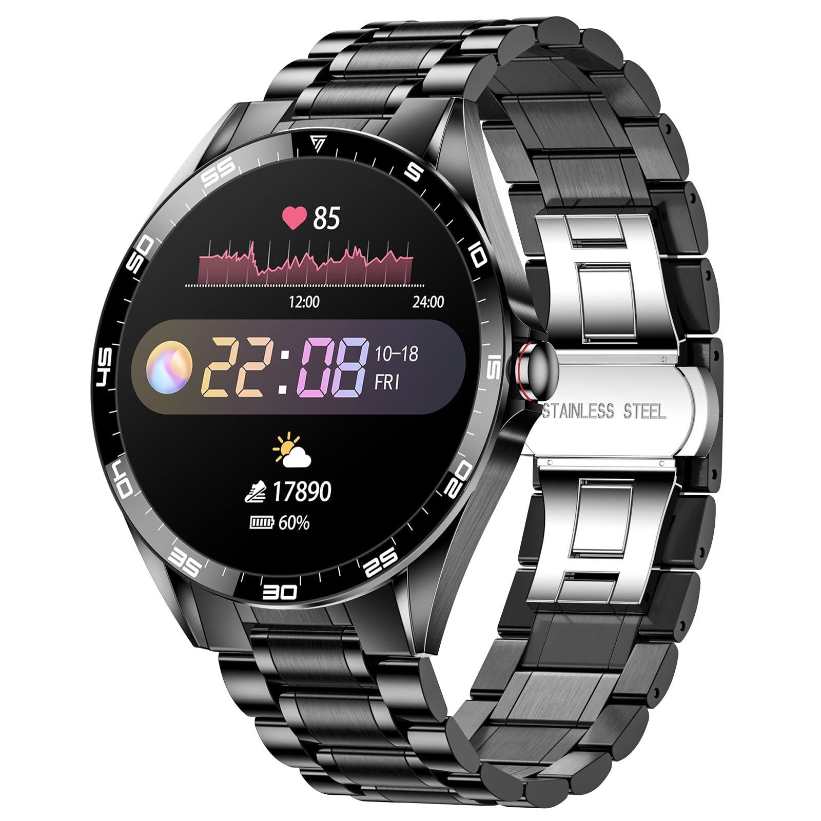 LIGE Smart Watch for Man,Fitness Trackers 1.32" Touch Screen with Heart Rate Sleep Monitor IP67 Waterproof Sports Pedometer Calorie Stopwatch Call Notification Black Smartwatch for iOS Android Phones