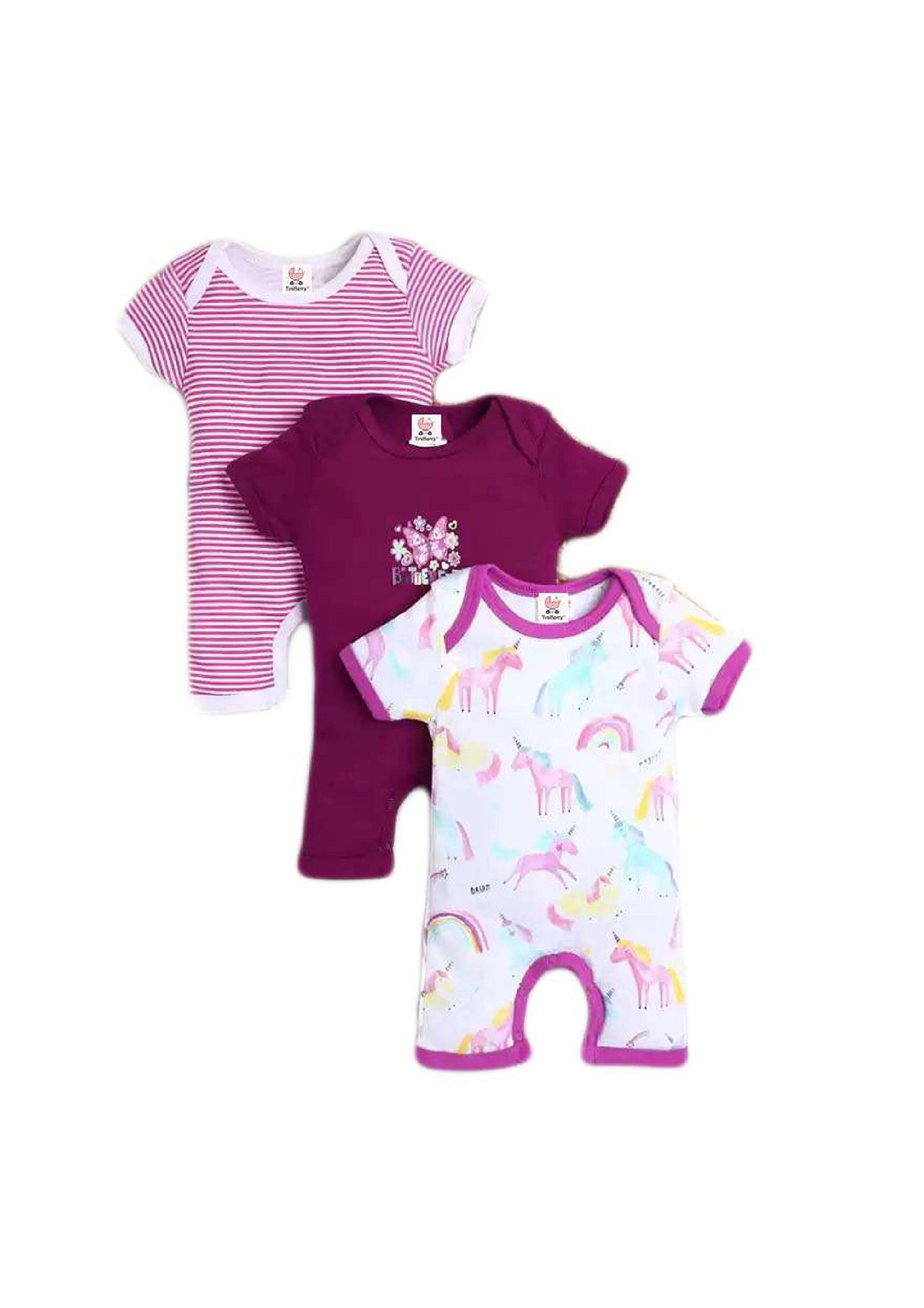 TiniBerryNew Born Baby 3/4 Romper Body Suits Jump Suit for Boys and Girls Set of 3