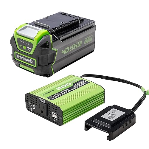 Greenworks Inversor de corriente inalámbrico de 40V 300W con batería de 4.0Ah 40V