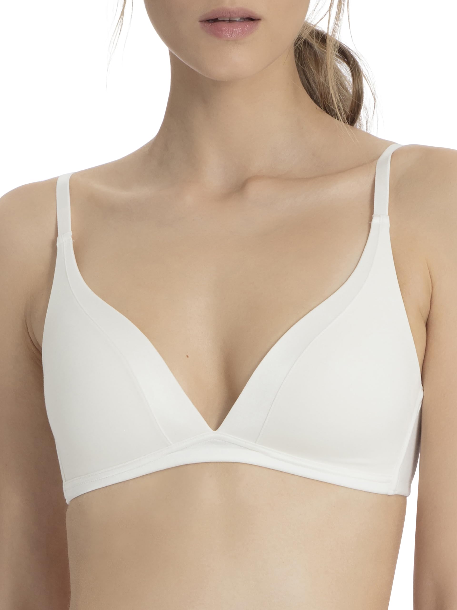Calida Women's Cate Triangle Bra Without Underwire Bra with Satin Panels and Individually Adjustable Straps - Off-White - 36A
