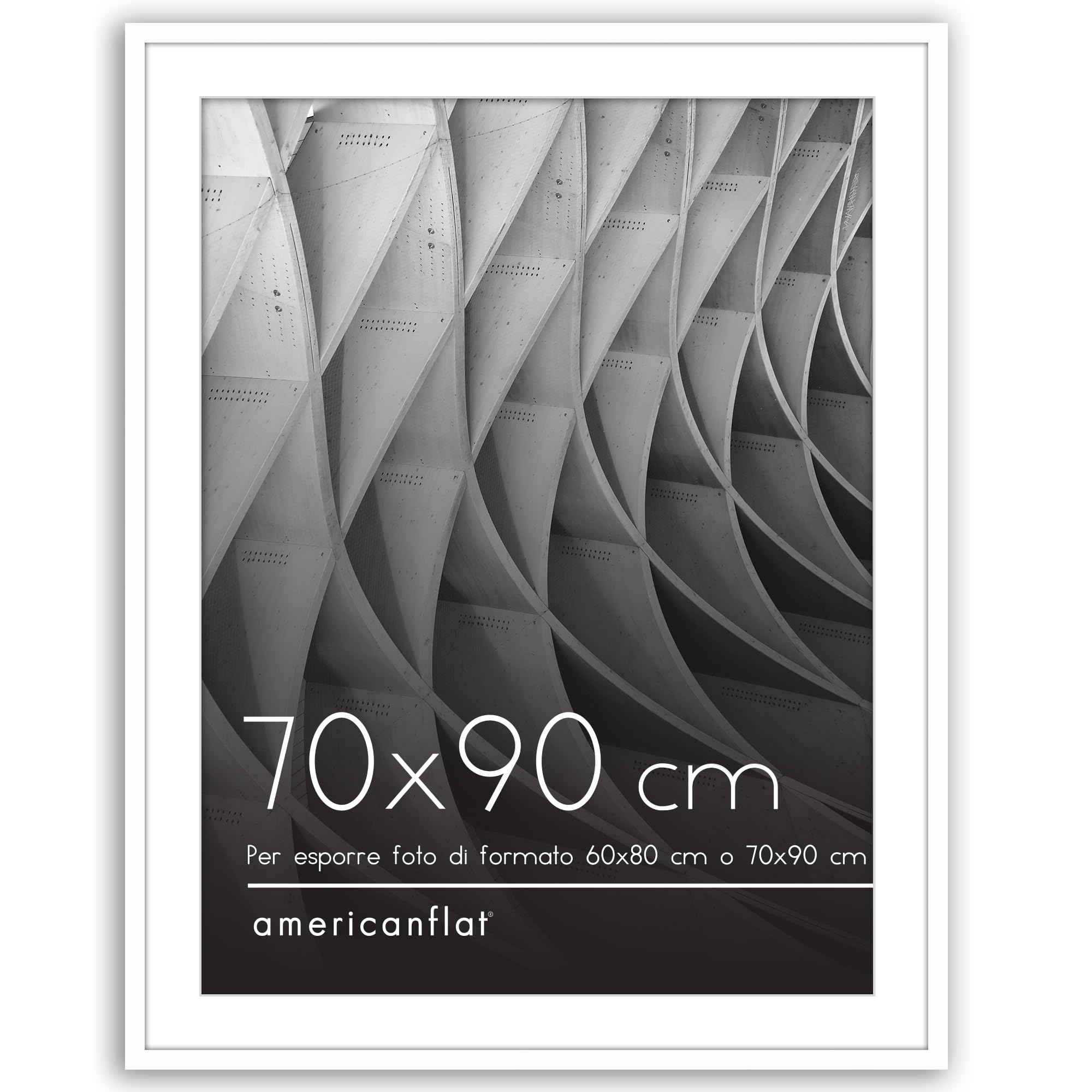 Americanflat Cornice 70x90 cm Bianca - Cornice 60x80 cm con Passepartout o 90x70 cm Senza Passepartout - Portafoto con Bordo Sottile in PVC e Pannello Protettivo in Plastica