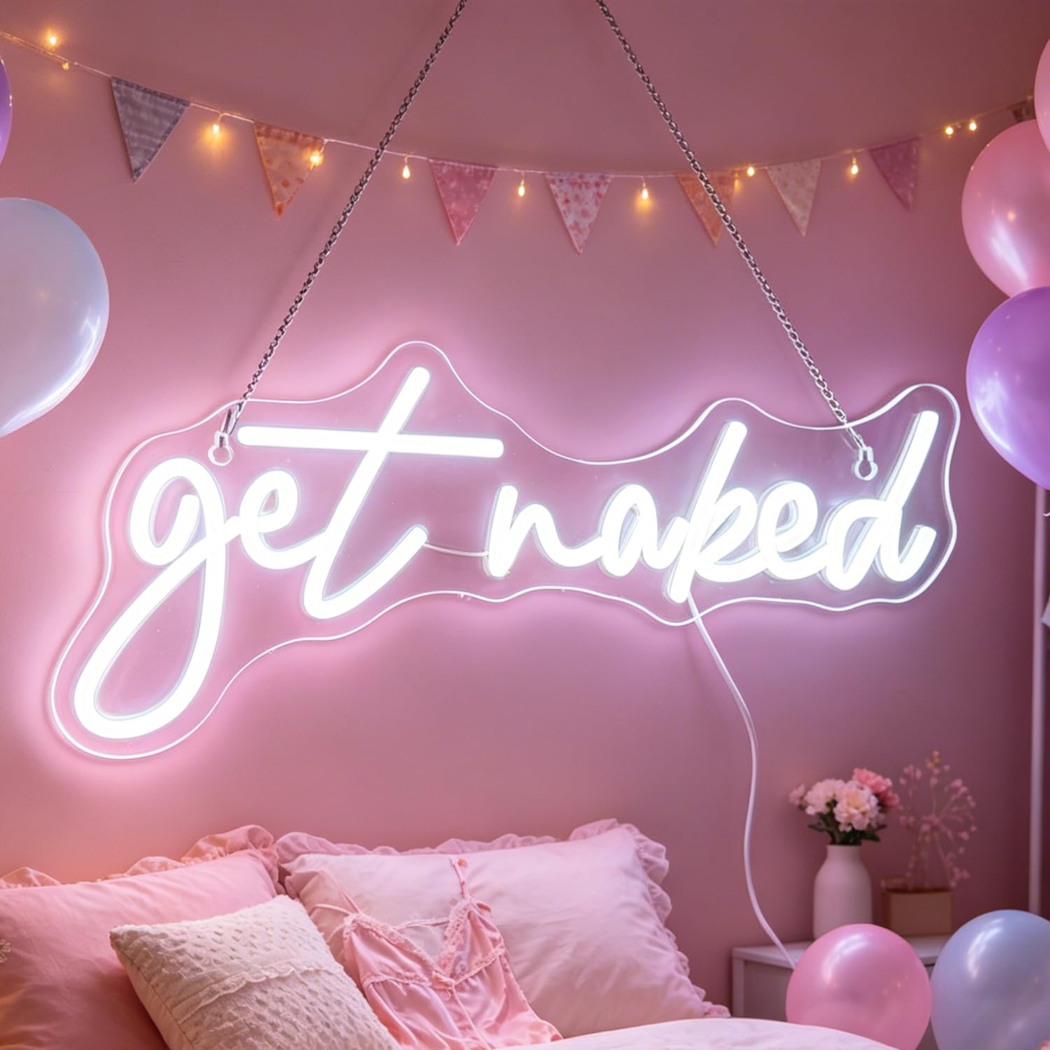 QiaoFei Led Get Naked Neon Sign Letters USB Powered Neon Lights for Room Home Bar Art Wall Decor Party Window Living Room Decor Christmas Gift (White)