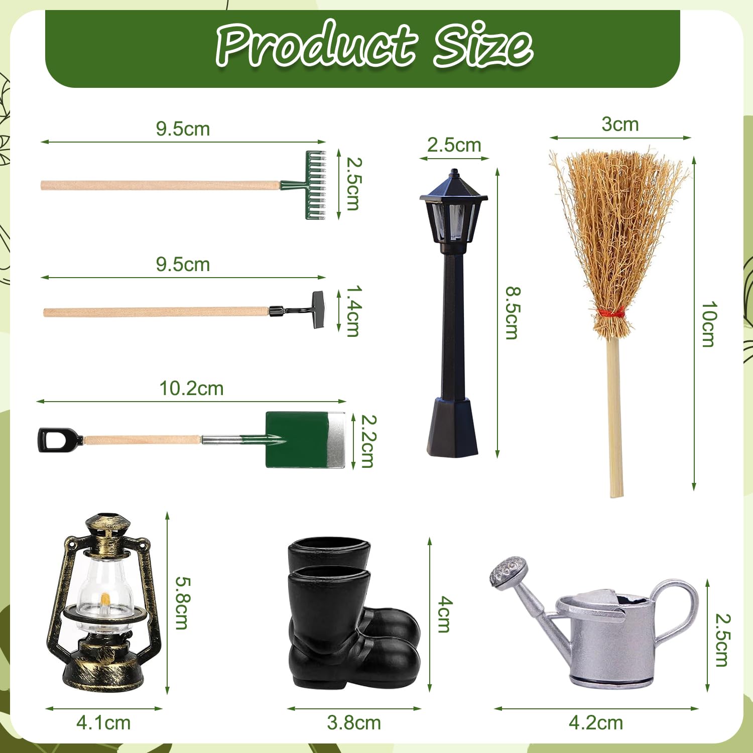 8 Accessoires Jardin Miniature – Pelle, Râteau, Balai, Lampe, Arrosoir… – Maison De Poupée 1/12 – DIY Déco