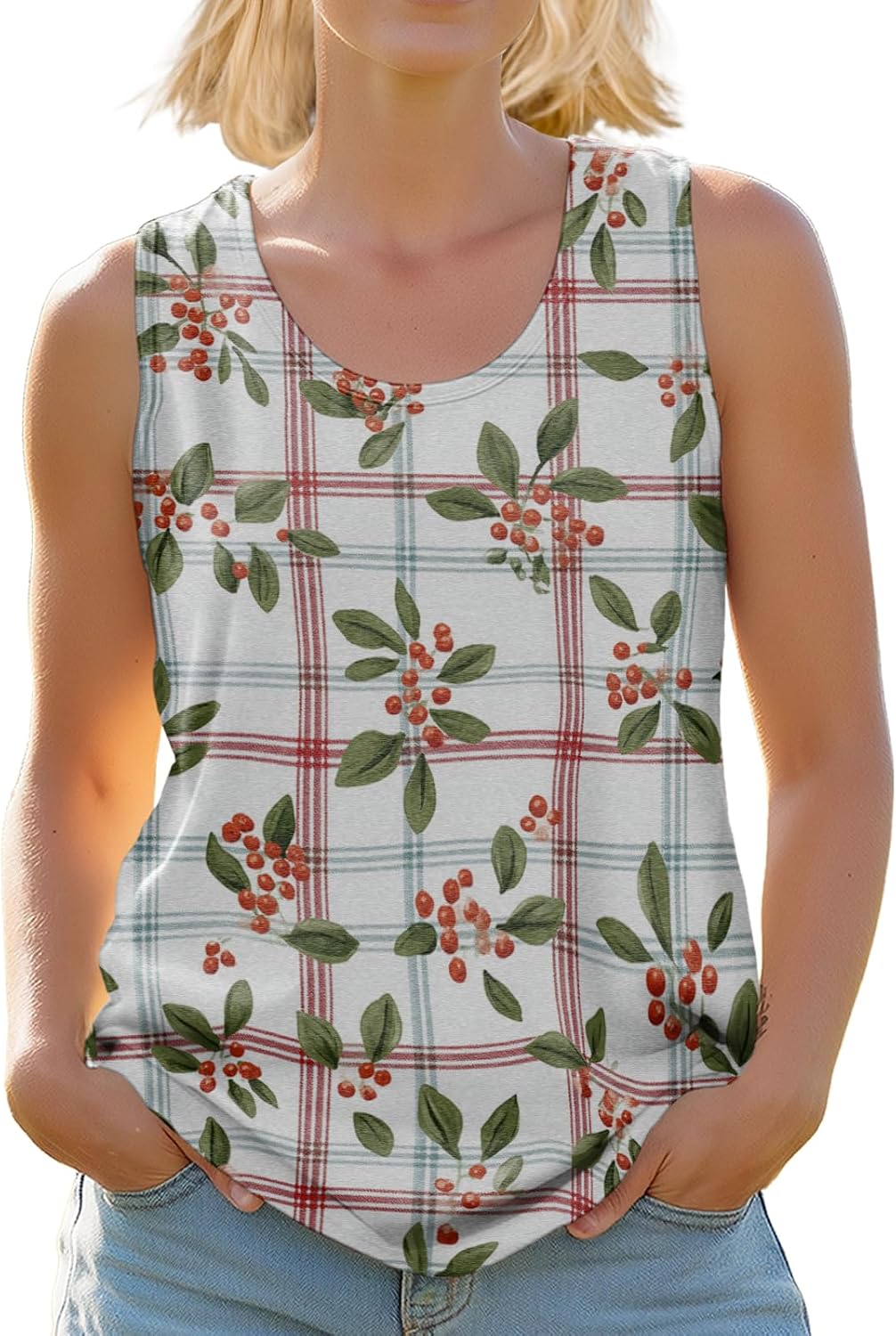Womens Summer Tank Top Sleeveless Blouse Casual Floral Abstract Print Scoop Neck Lightweight Shirt