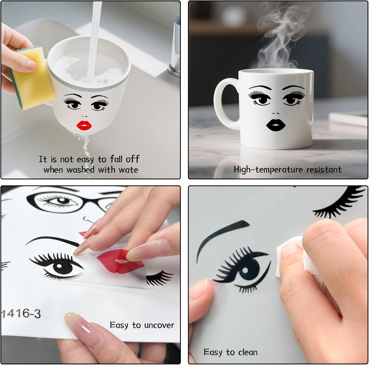 Morofme Facial Features Sticker Make a Face Stickers for Crafts Lips Mouth Stickers Eyes Eyebrows Nose Decals Woman Face Sticker for Clay Pots Mugs Table Wall Halloween Party Decor