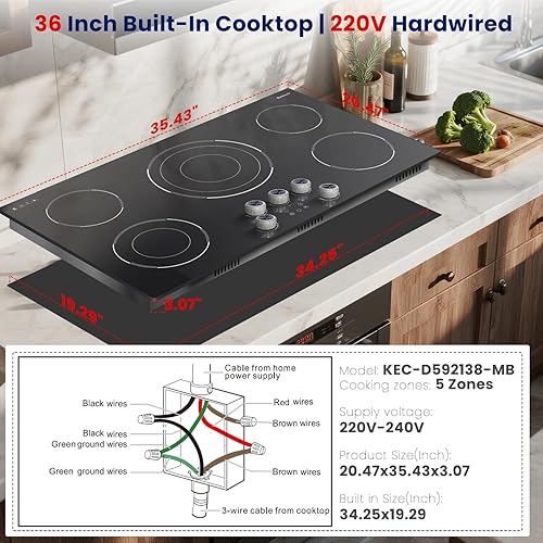 Vista 16 de Estufa eléctrica de 2 quemadores de 110 V, 2000 W, encimera eléctrica empotrada e incorporada, cocina eléctrica enchufable de 24 pulgadas, 8 niveles