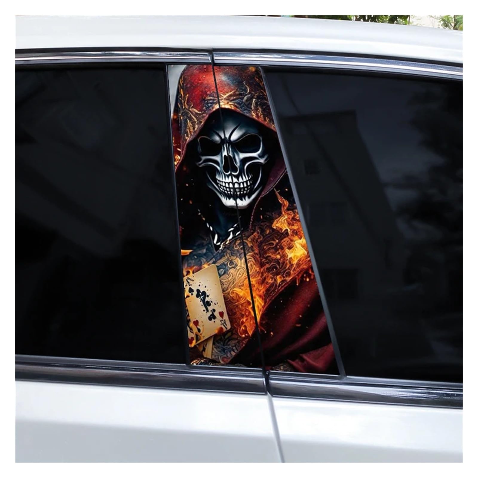 Car Side Decals 2pcs Gothic Couple Skull Grim Reaper Car Doorpost Sticker DIY B-Pillar Waterproof Vinyl Center Column Decal(Style A)