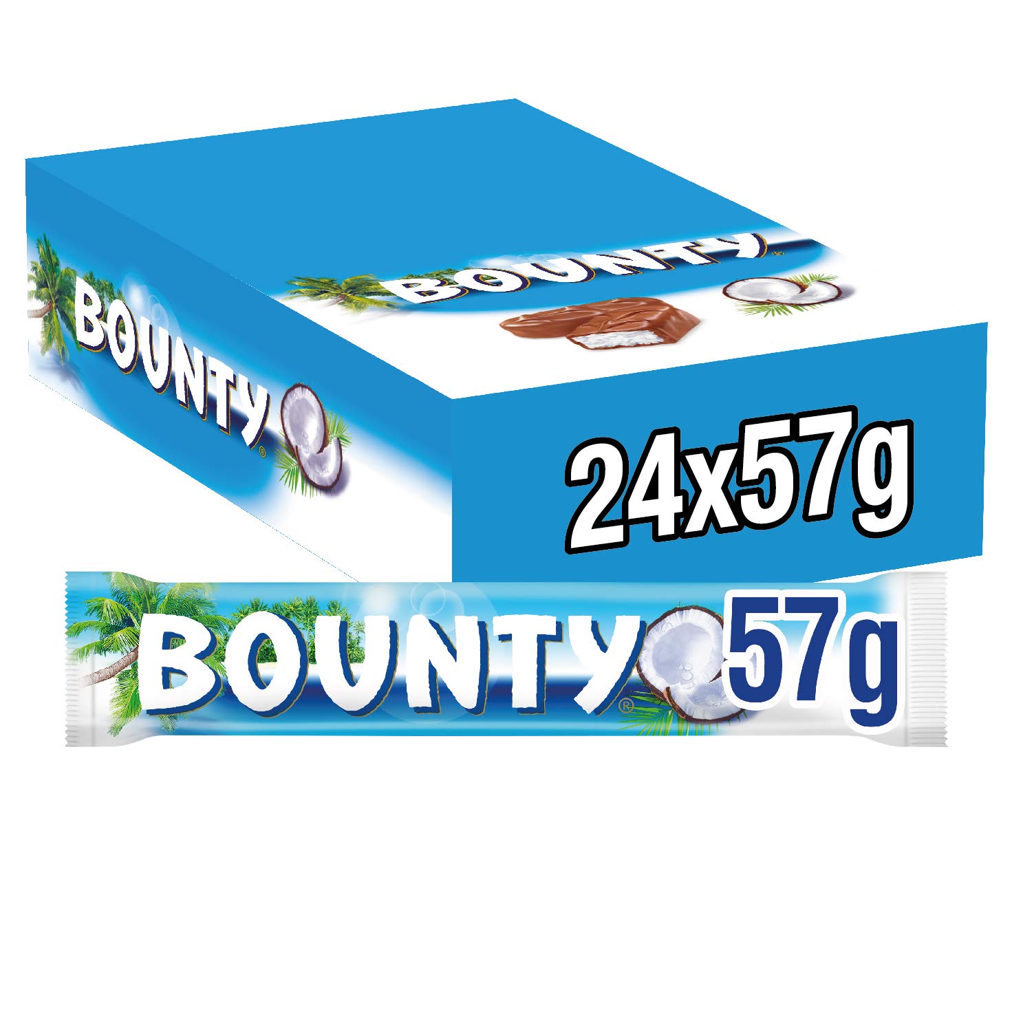 Bounty Schokoriegel, Kokos und Schokolade Geschmack, 24 Riegel in einer Packung (24x 57g)